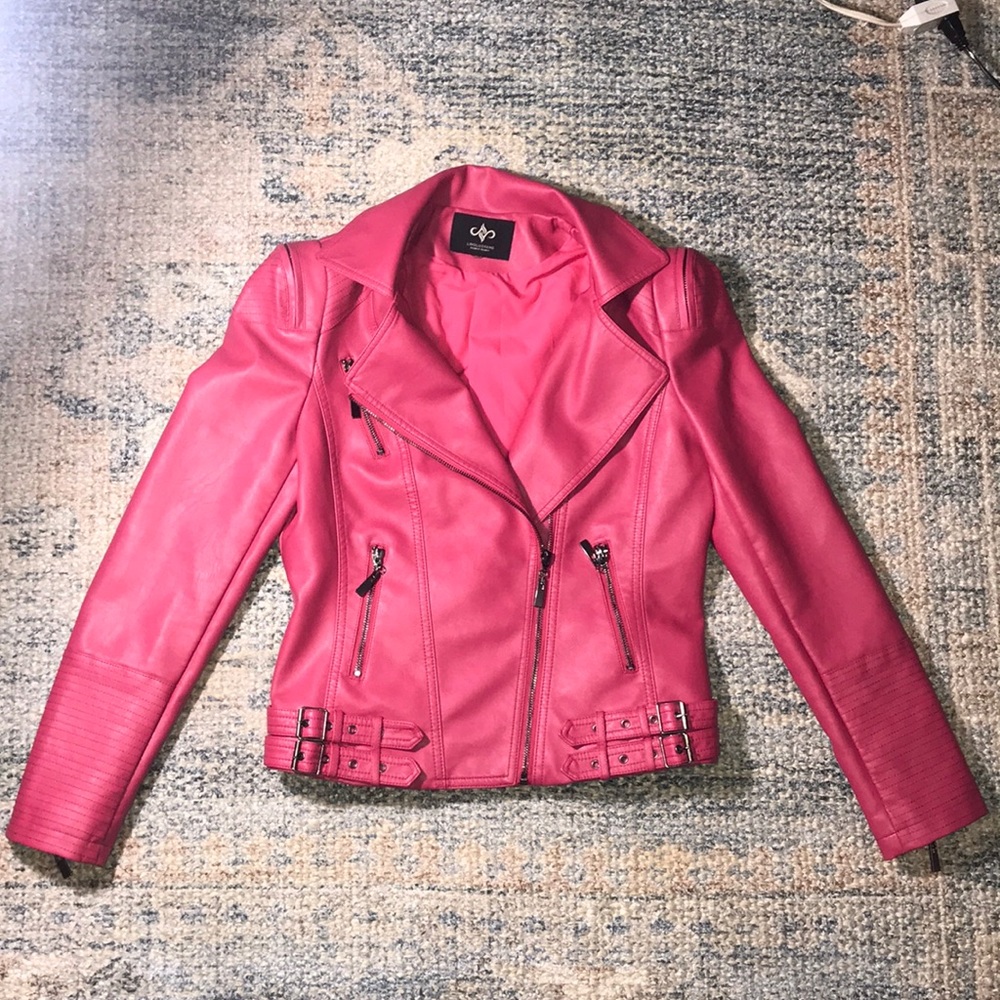 Pink Faux Leather Moto Jacket